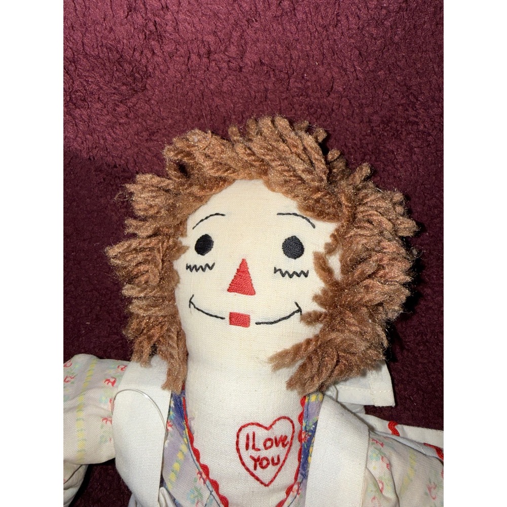Handmade Rosie Raggedy Ann Style Cloth Doll 18 Inch Plush Floral Dress Red Hair - Picture 4 of 5